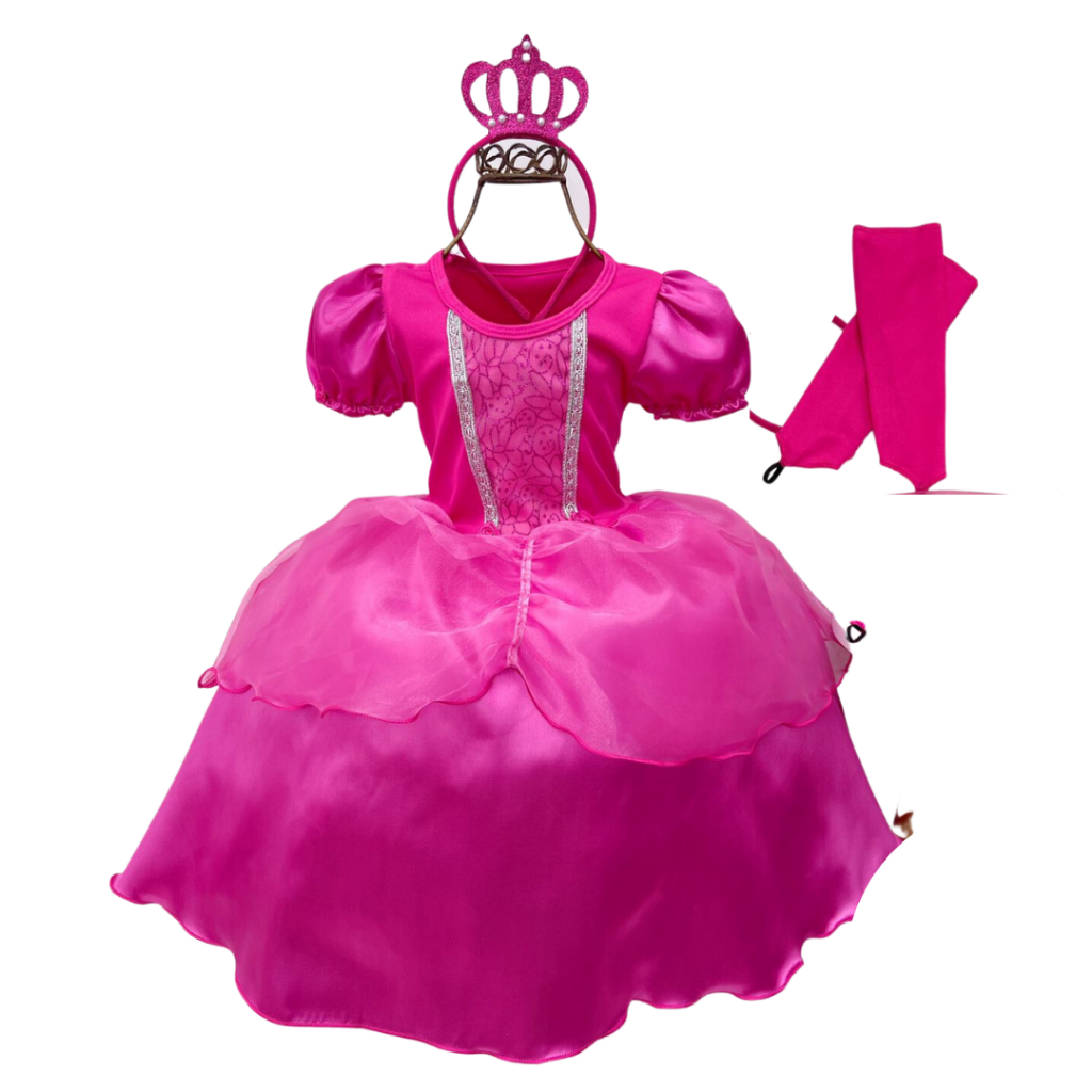 Vestido Fantasia Infantil Rosa Pink luxo Princesa Barbie Aurora Pink ...