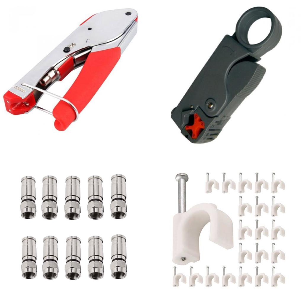 Clip Fermacavo Nere Per Coassiale RG6 / RG59 - SatelliteSale GC12BLK Con Viti (1 Pollice)