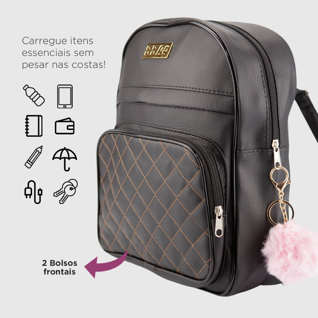 Mochilinha De Costas Pequena Bolsa Feminina + Chaveiro Pompom