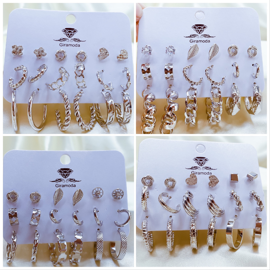 Kit 9 pares de brincos argolinha folheado a prata e ouro
