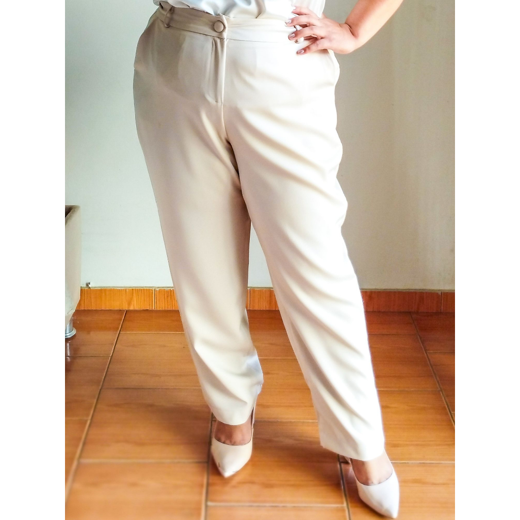 Calça Beje-alfaiataria-calça plus size | Shopee Brasil