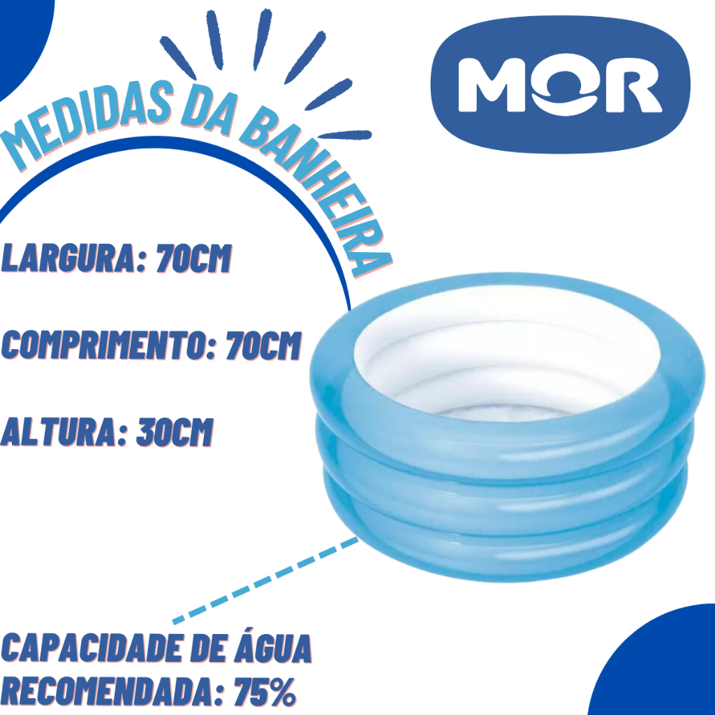 Piscina Banheira Inflável Baby Infantil Redonda 80 Litros + Kit Reparo - Mor