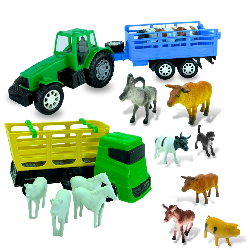 Kit Caminhão Trator Bois Animais Fazenda Brinquedo Infantil