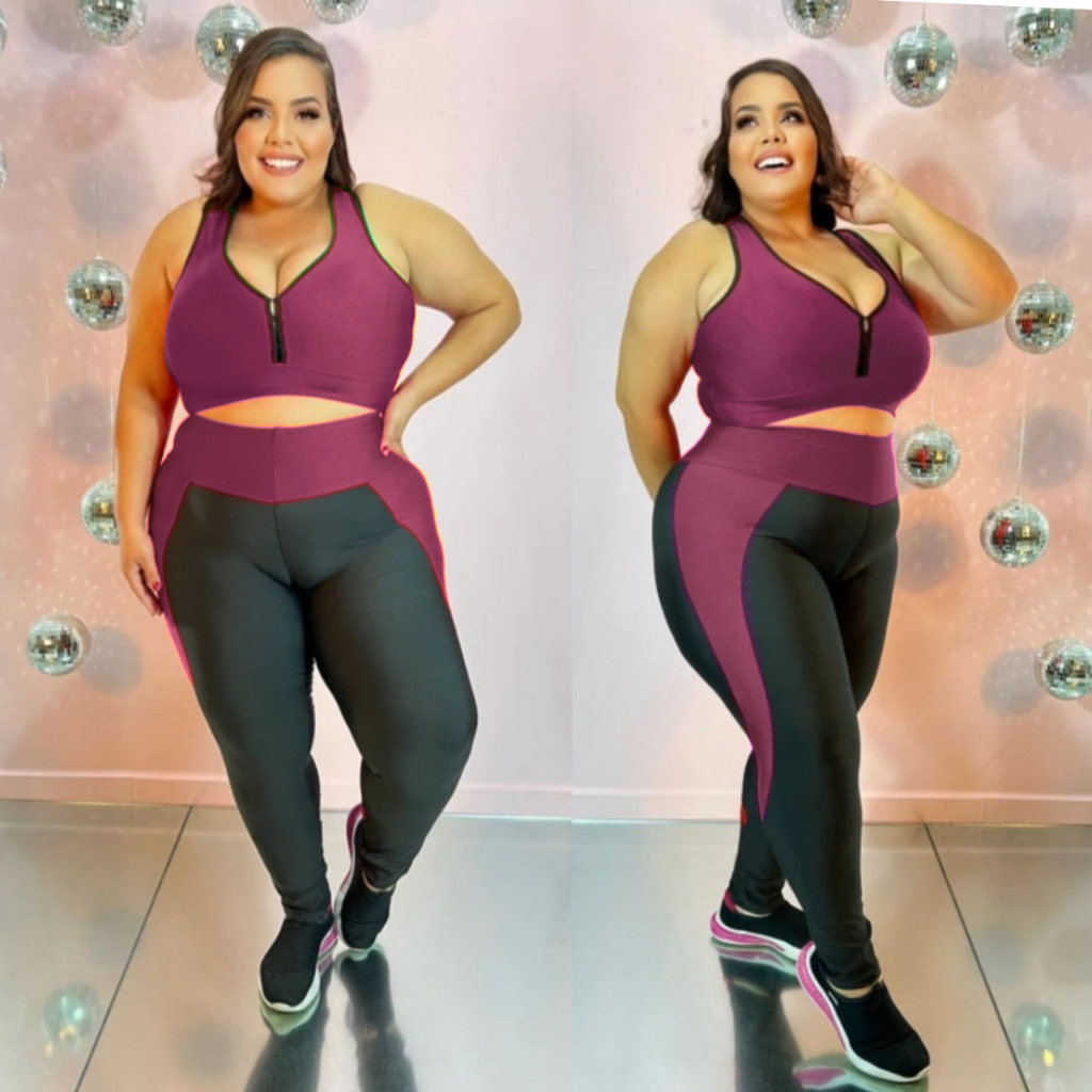 Conjunto Academia Plus Size Kit com Calça Legging e Top Nadador Roupa Ideal  para Treino e Caminhada