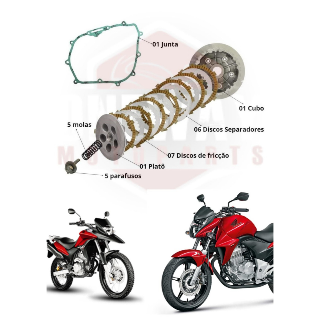 Kit Embreagem Completa e montada com Mola e Junta modelo CB 300R XRE ...