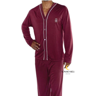 Pijama Masculino Aberto longo Botão comprido Homem Adulto Roupa Masculina Adulto em Oferta na Shopee