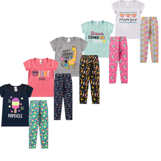 Kit 6 Peças Infantil Juvenil Menina Camiseta e Legging Estampadas