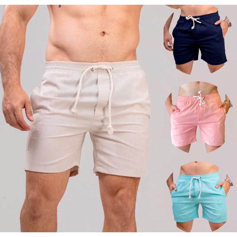 Short Linho Masculino Mauricinho Bermuda Moda Praia Envio Imediato