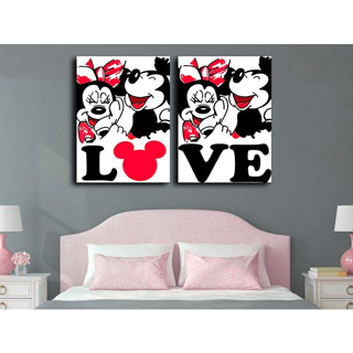 Kit 2 Placas Decorativas De MDF Para Decorar Casal Mickey e Minnie Mouse Amor Love 20x30