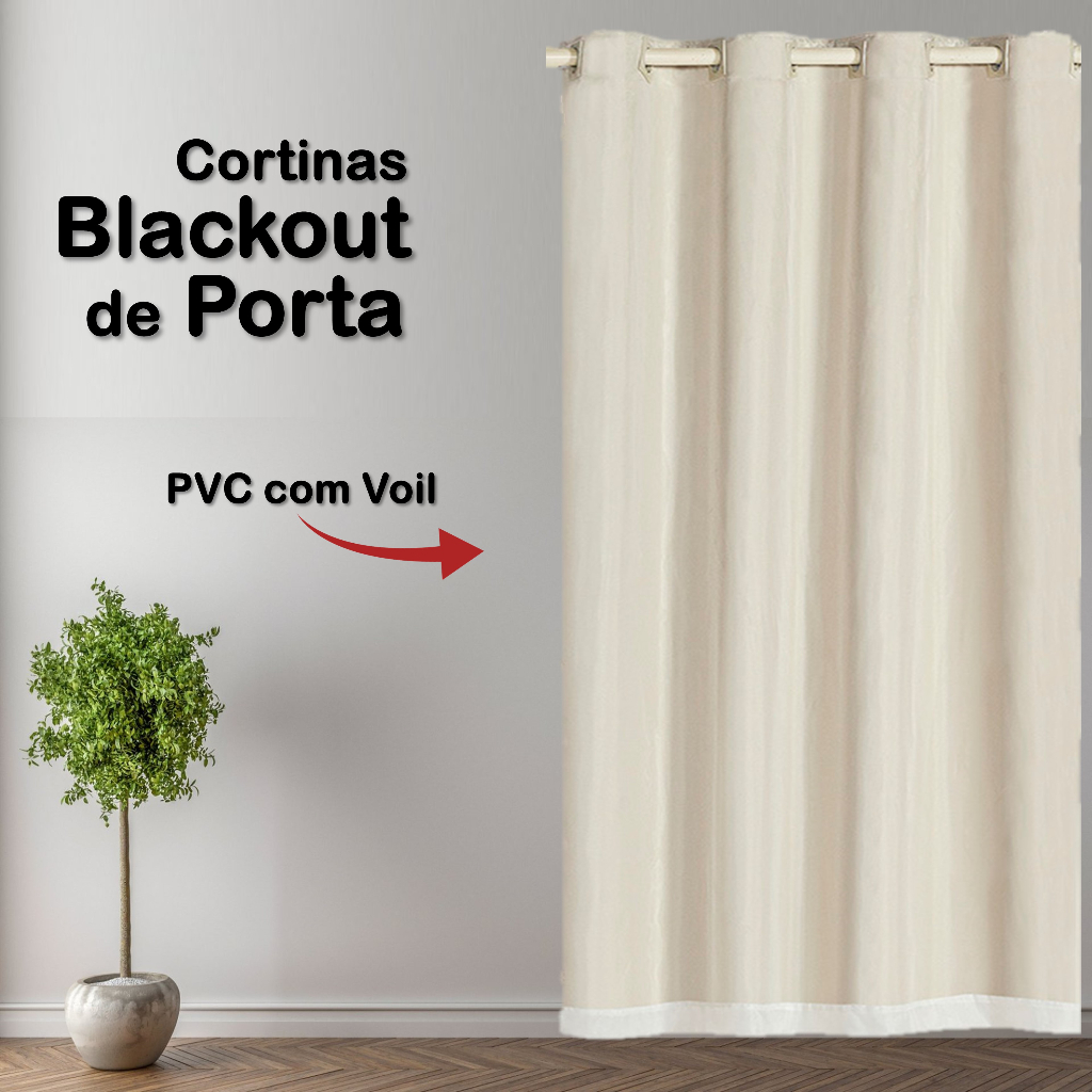 Cortina blackout para Porta de sala ou para quarto em PVC com Tecido ...