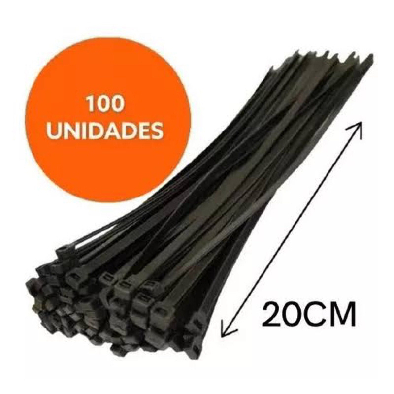 Kit 100 Abraçadeiras Nylon 4.8 x 200mm - Preta