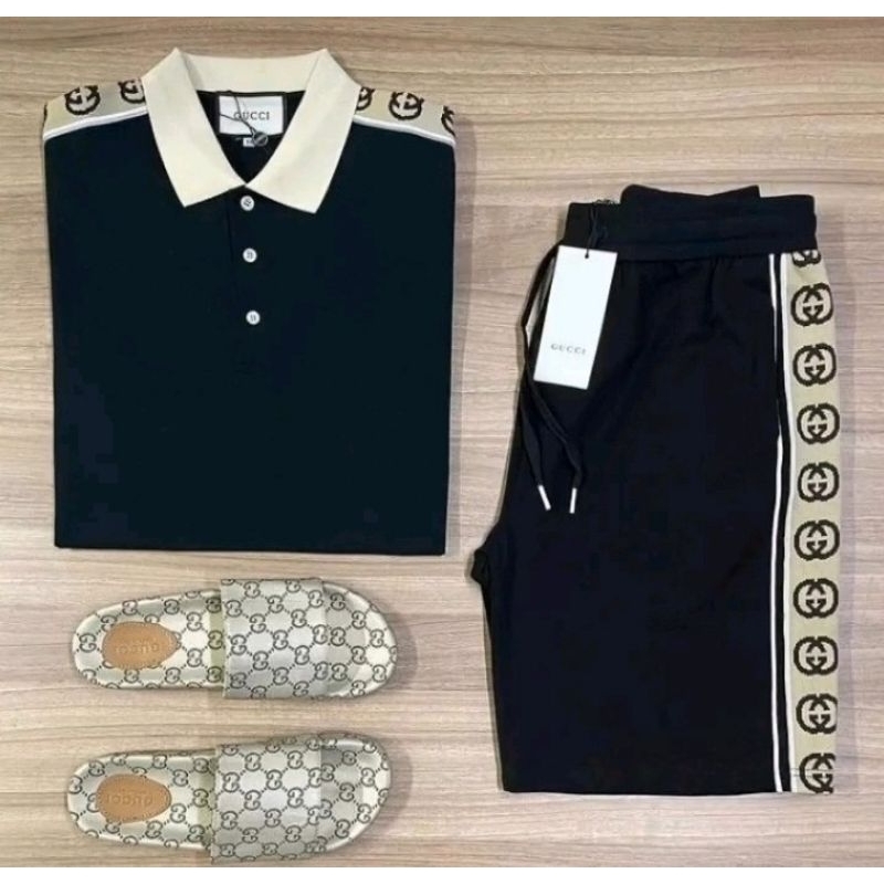 Kit Conjunto esportivo Masculino de verão camiseta de Pique prêmio +Bermuda de tactel de grife lançamento