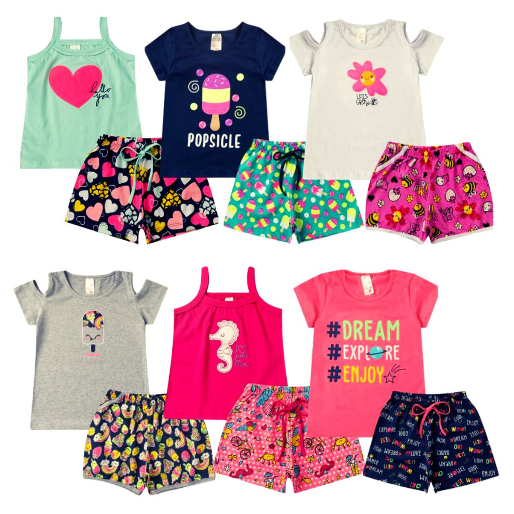 Kit 6 Conjunto Infantil Menina juvenil 1 ao 14 Roupa Feminino Criança ...