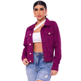 Jaqueta Feminina Bordo Marsala Colorida Jeans Brim Denim