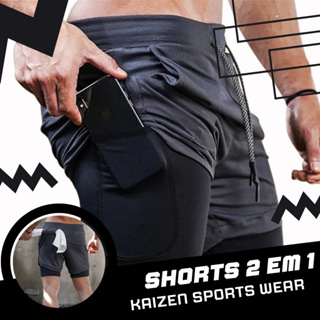 shorts 2 em 1 academia e treino sport fit dry fit com elastano com proteçao uv
