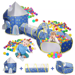 barraca toca tenda infantil 3x1 com tunel e cesta basquete castelo astronauta foguete princesa/principe melhor preço