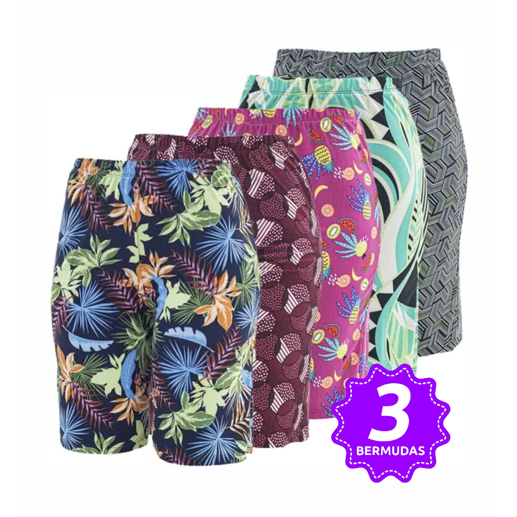 Kit 3 Bermudas de Senhora Microfibra Confortável Fresquinho