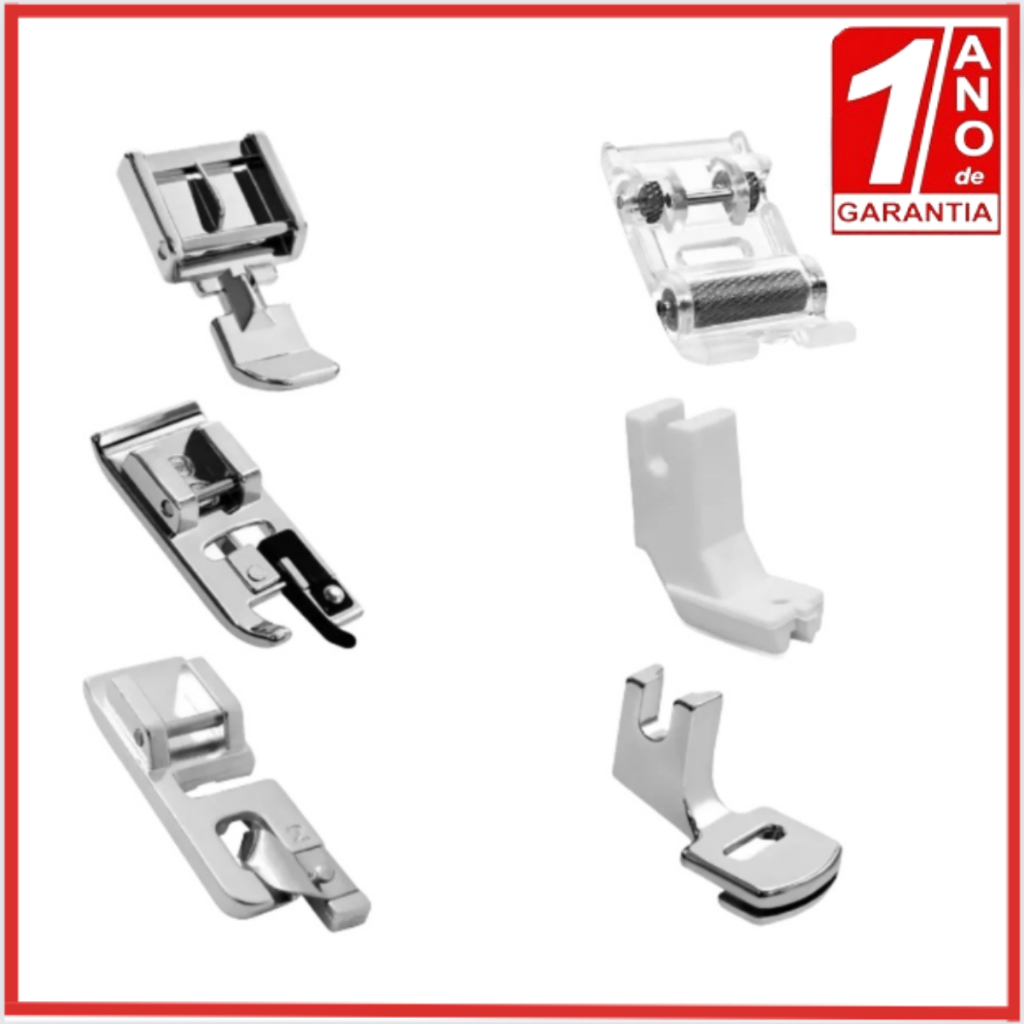 Kit 6 Calcador Máquina Doméstica Singer Brother Ziper Bainha