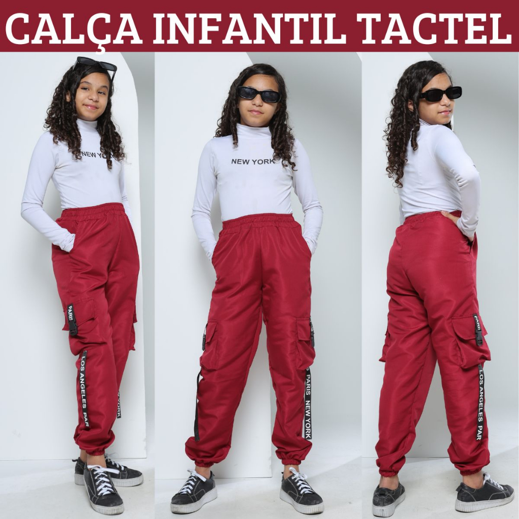 Calça Feminina Infantil Jogger Tactel Street Cargo com 4 Bolsos Calça ...