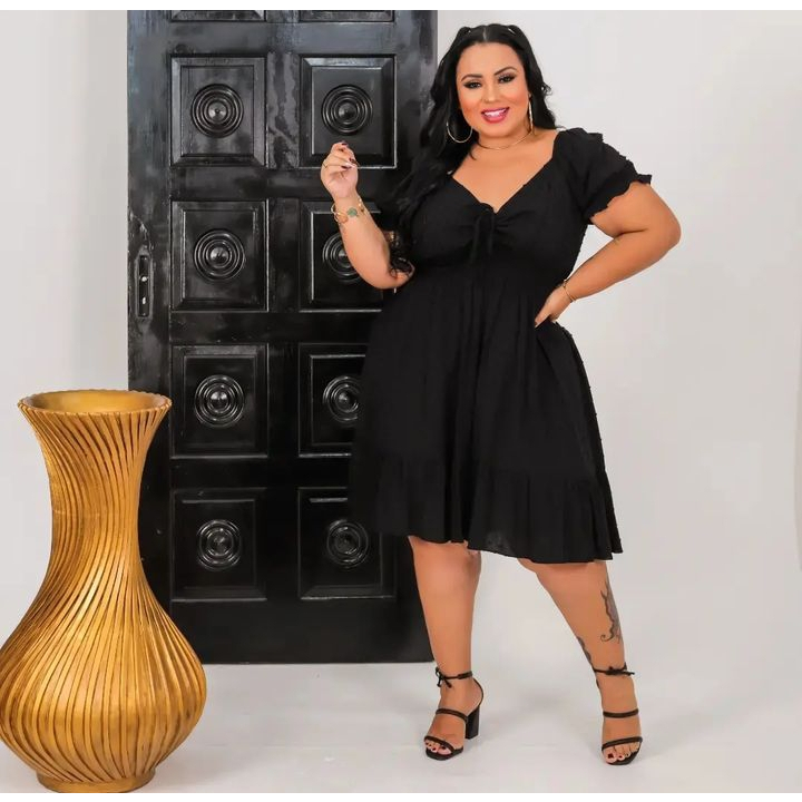 vestido de festa curto midi feminino preto de madrinha de casamento plus  size farm