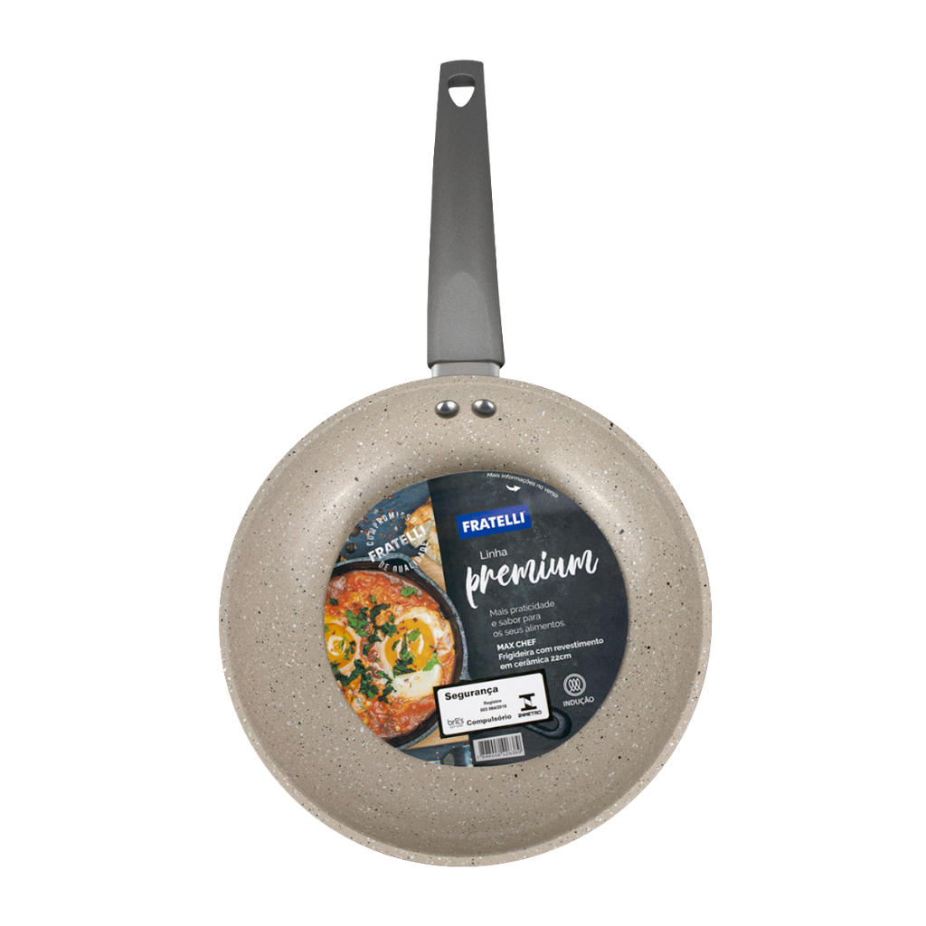 Frigideira Ceramica Antiaderente 22cm Panela Aluminio Avulsa Com Fundo Fogao Inducao Multiuso Nao Gruda Linha Premium Max Chef Fratelli Cinza