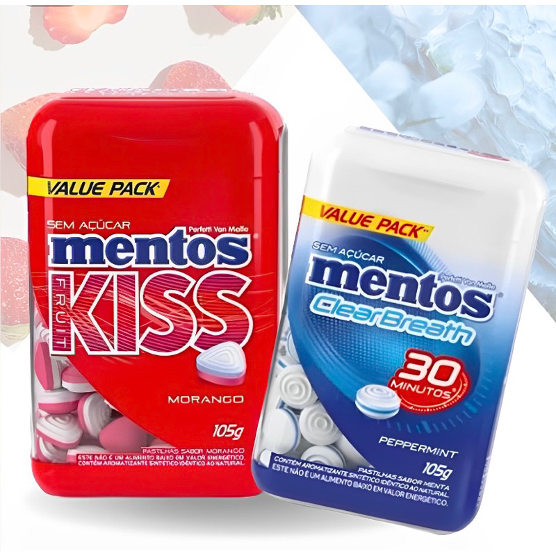 Mentos Clear Breath Peppermint And Kiss Fruit Sabor Morango Kit 1 Unidade De Cada 105g 4165