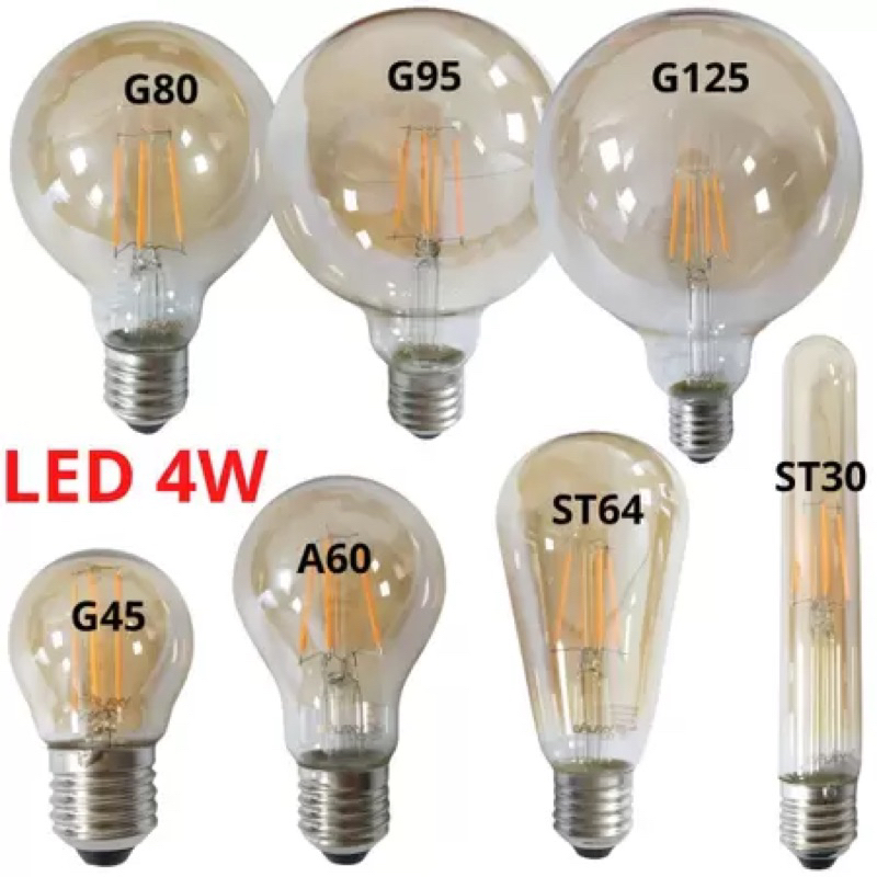Lâmpada Led Filamento G45 A60 G80 G95 G125 ST64 T30 4W