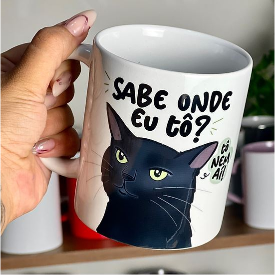 caneca engraçada gato sabe onde eu to? tô nem ai