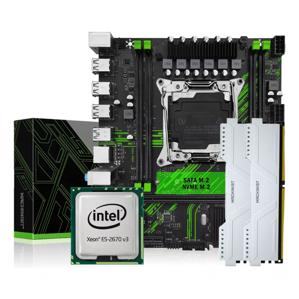 Kit Intel X99 Xeon E5 2670 V3 com 16GB DDR4 ECC e Placa Mãe Machinist PR9