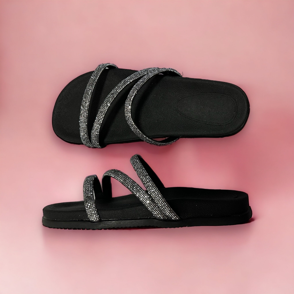 Sandália Feminina Brilho Papete Birken Gliter Rasteirinha Confortavél