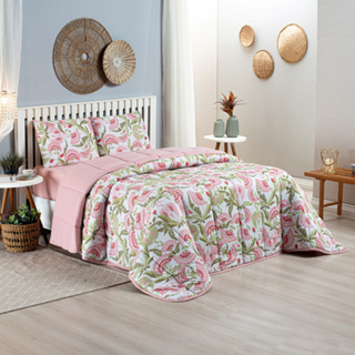 Edredom Dupla Face Com Viés Estampado Floral Queen, Padrão, King Algodão 100% Algodão Promoção