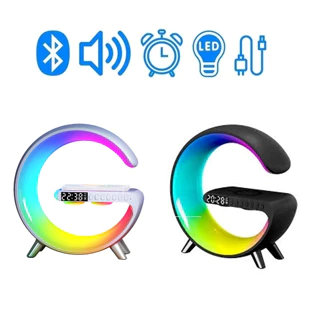 LUMINÁRIA G-SPEAKER RGB CARREGAMENTO POR INDUÇÃO E RELÓGIO