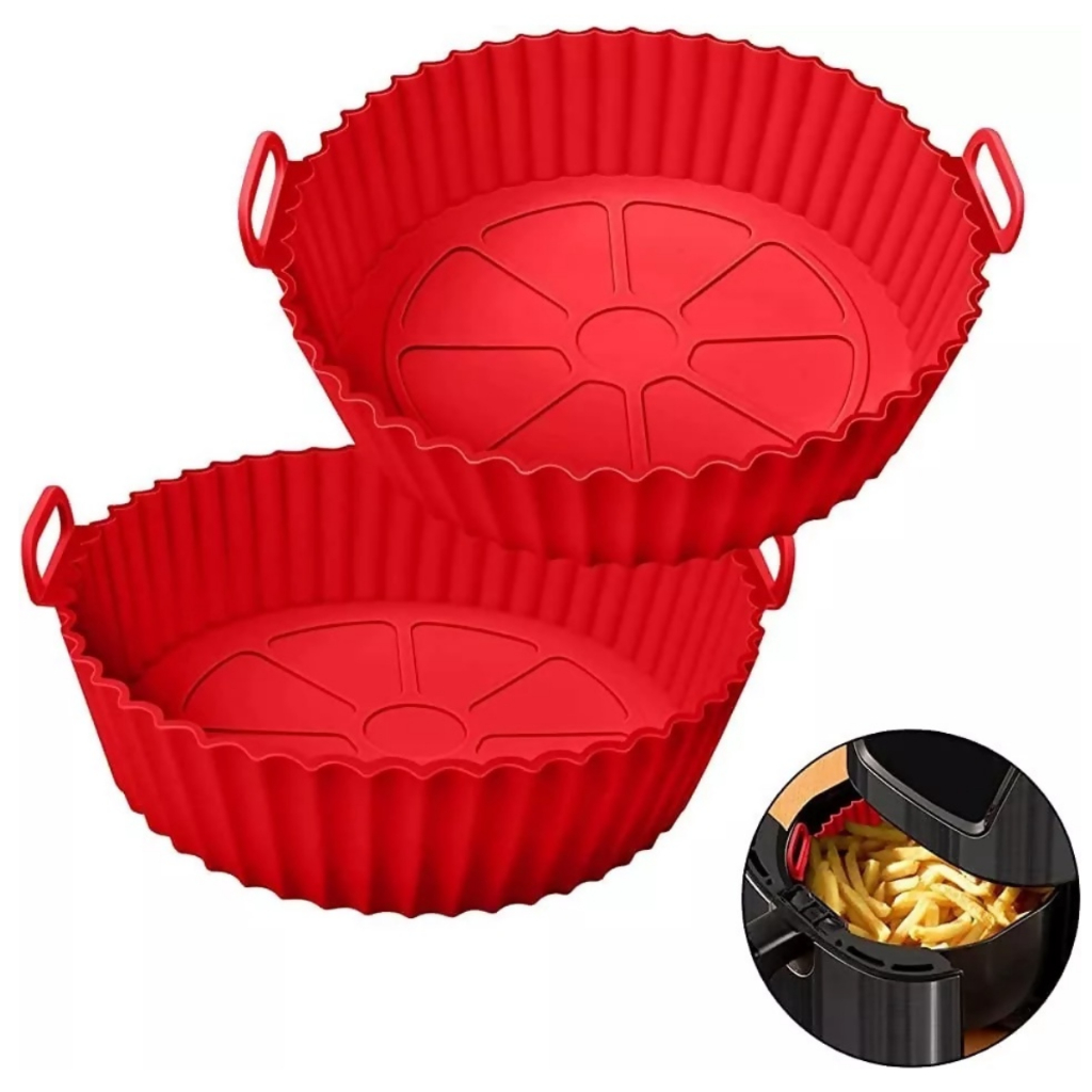 2 Formas de Silicone Redonda Assadeira Para AirFryer Flexível