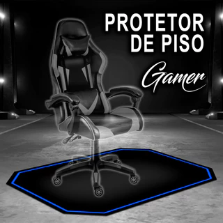 Protetor de Piso Cadeira Gamer Borda Azul 120x85cm PVC MODELO EXCLUSIVO FÁCIL LIMPEZA