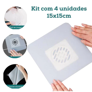 Protetor Tampa De Ralo Mau Cheiro Barata Escorpiões 15x15cm 4Un.