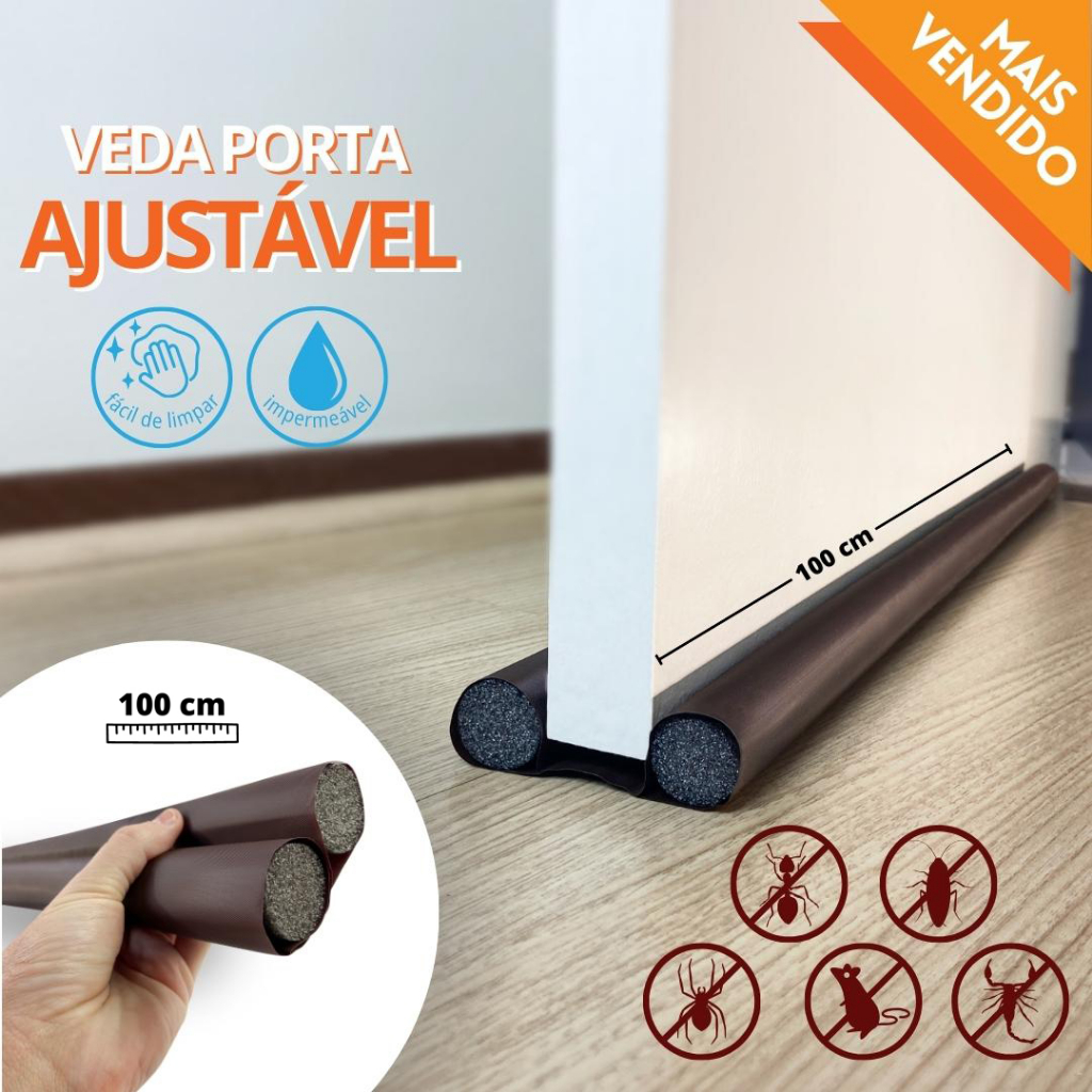 Veda Porta Rolinho Protetor Impermeável 100 cm Marrom Ajustável