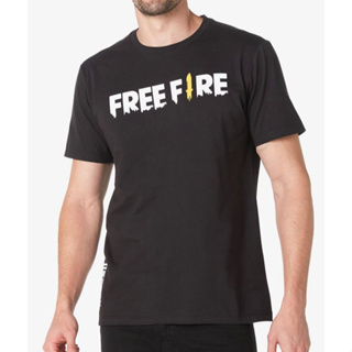 Camiseta Free fire jogo juvenil manga Curta Preta malha 100% Algodão