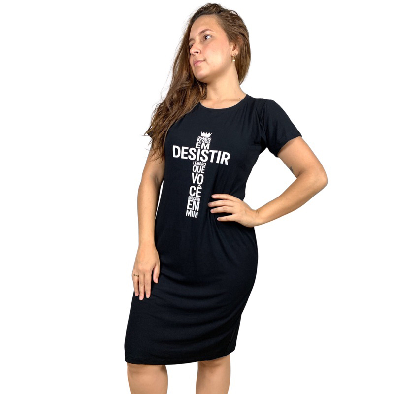 Vestido moda evangélico básico com estampa cristã