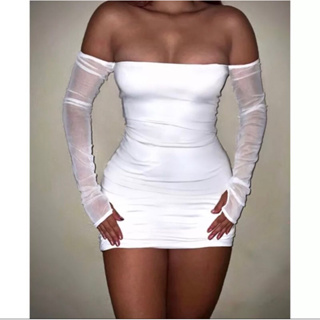 Vestido manga de tule vestido Suplex colado modo já 2023
