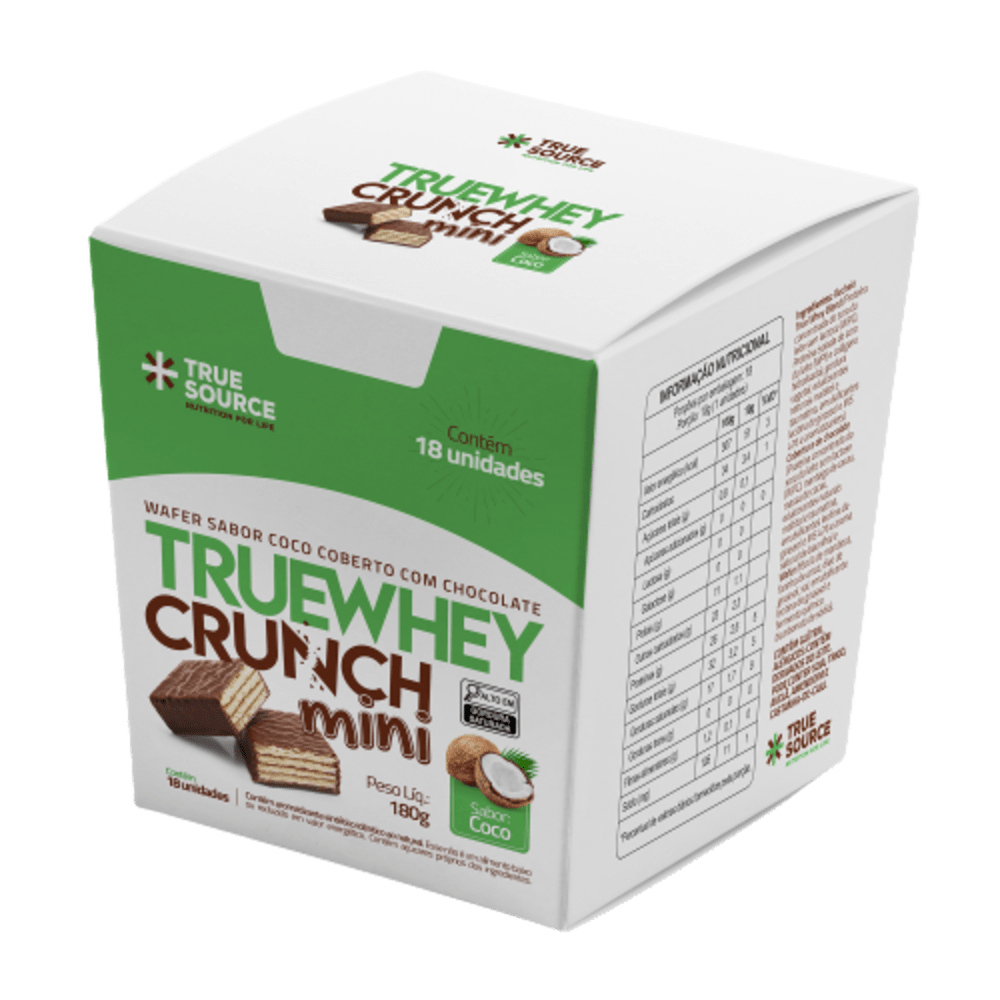 TRUE WHEY CRUNCH MINI CHOCOLATE C/ COCO 180G 18 UNIDADES TRUE SOURCE ...
