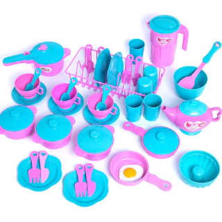Kit de Brinquedos 43 peças Faz de Conta Rosa com Azul