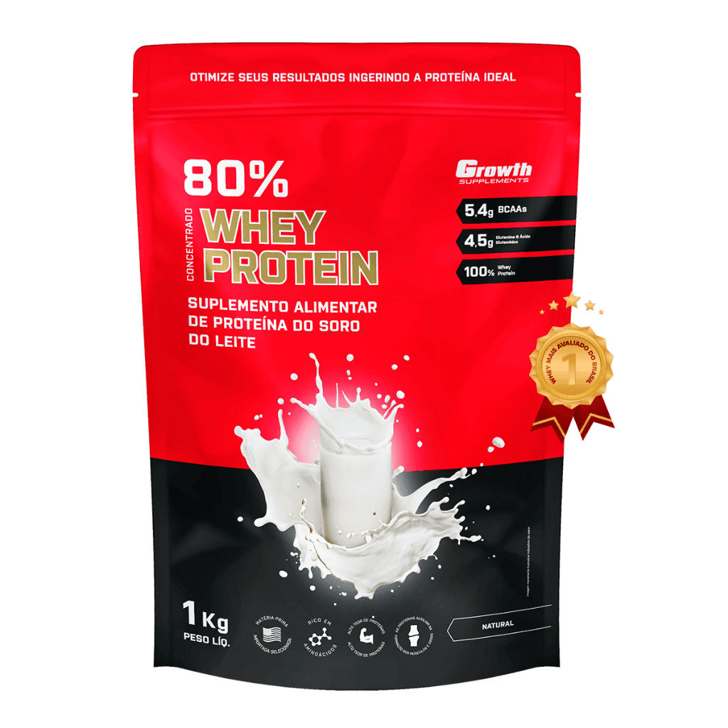 Whey Protein Growth Concentrado (80% Proteína Pura) – Pacote 1Kg – Growth Supplements Original
