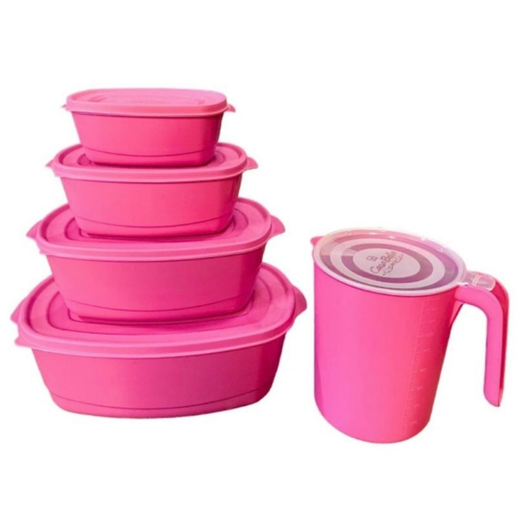 Kit 4 Potes e Jarra de Suco Vasilhas Multiuso de Plástico Freezer e Microondas