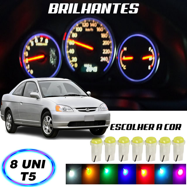 Lâmpada T5 Pinguinho Painel Civic 2001 2002 2003 2004 2005 8 Peças