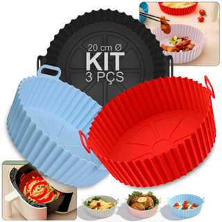03 Formas De Silicone Reutilizável Protetor Para Air Fryer Forno Microondas Forro Cesto Antiaderente Original
