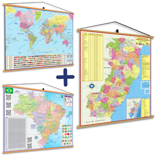 Kit Mapa Brasil + Estados Unidos Eua Usa Geográfico Politico Escolar Poster