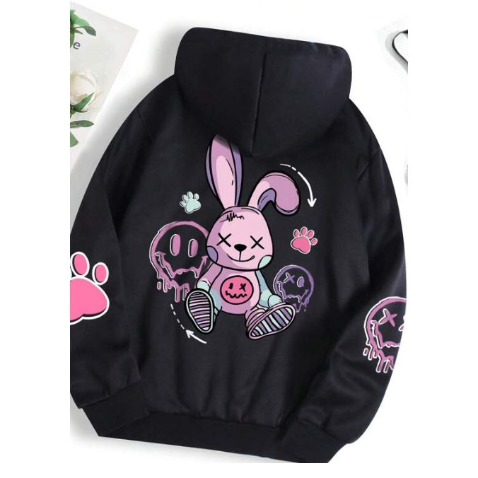 Moletom Canguru Coelho Rabbits Frente Lisa Manga Estampada