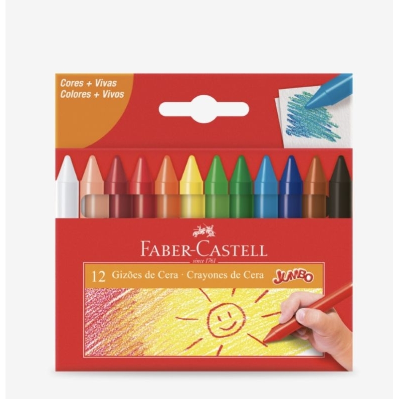 Giz De Cera Jumbo Grosso Faber Castel 12 Cores Clássicas / Papelaria ...