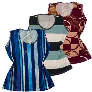 Kit 3 Blusinha Regata Feminina Plus Size Verão Senhora Estampas Sortidas