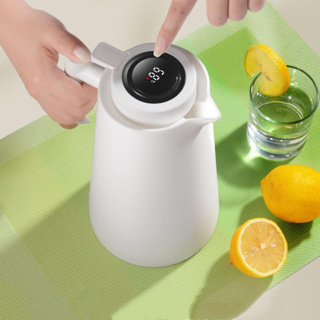 Garrafa Térmica Termometro Digital 1L Café Chá Nórdica Com Cabo Madeira